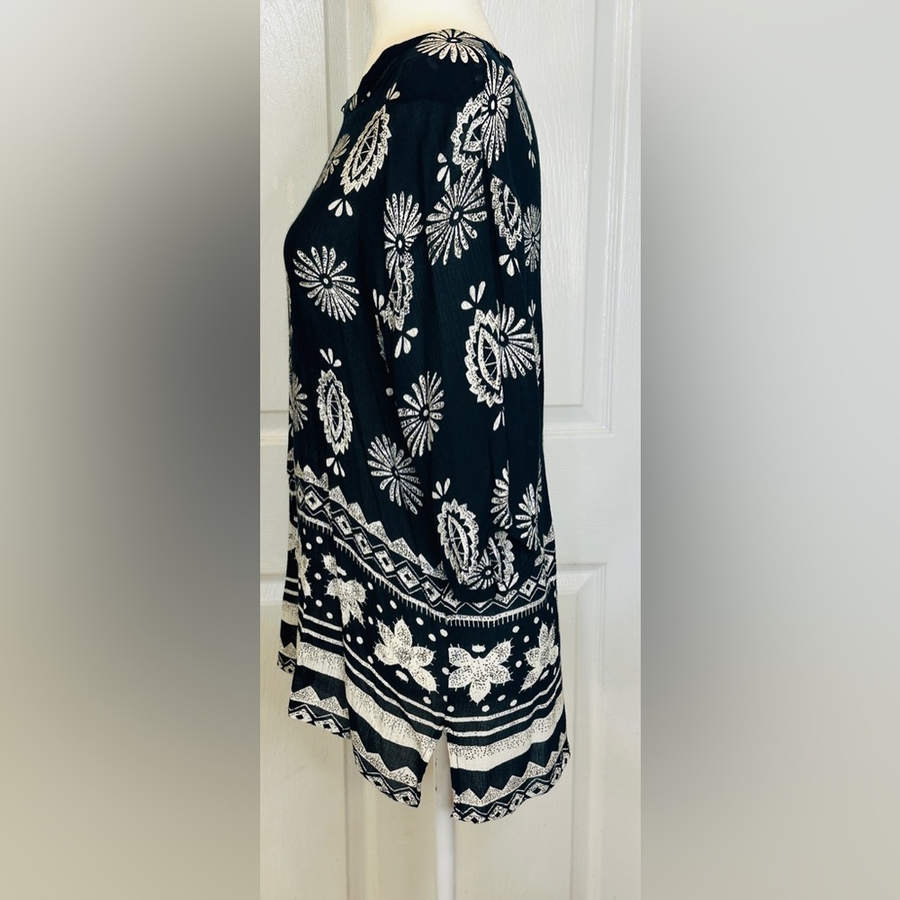 Exclusif By Whispers Flowy Comfy Two Piece Skirt Blouse Boho Black White Medium - Picture 12 of 16